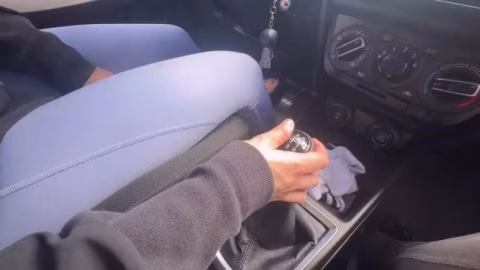My Lover Plays With His Feet On The Pedals Of His Car